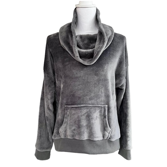 Pink Rose Grey Velour Cowl Neck Pullover Sweatshirt Size M - Picture 1 of 9